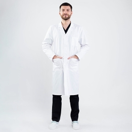 Halat medical alb cu rever si maneca lunga, barbati - HBML
