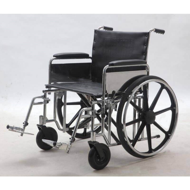 Carucior cu rotile transport pacienti, extralarge, cadru din otel cromat - YJ-010B - imagine 1