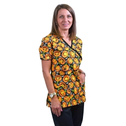 Bluza medicala imprimata, editie speciala de Halloween, Lotus 1, Freaky Pumpkin