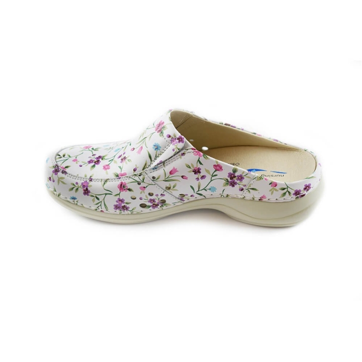 Saboti medicali din piele naturala, lavabili, Nursingcare Wash'Go Berlin, Flowers - imagine 2