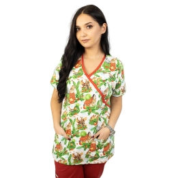 Bluza medicala imprimata Lotus 1, editie speciala de Craciun, Christmas Jungle
