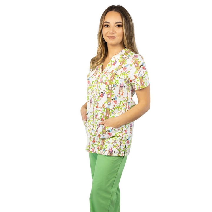 Bluza medicala imprimata Lotus 1, Fairytale - imagine 4
