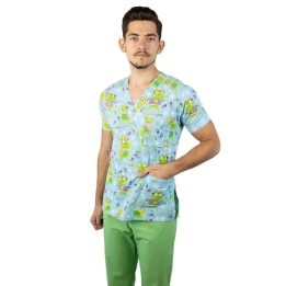 Bluza medicala imprimata Lotus, cu buzunar, Flurry Frog