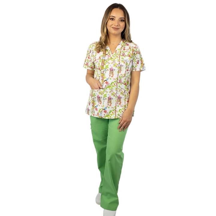 Bluza medicala imprimata Lotus 1, cu buzunar, Fairytale - imagine 2