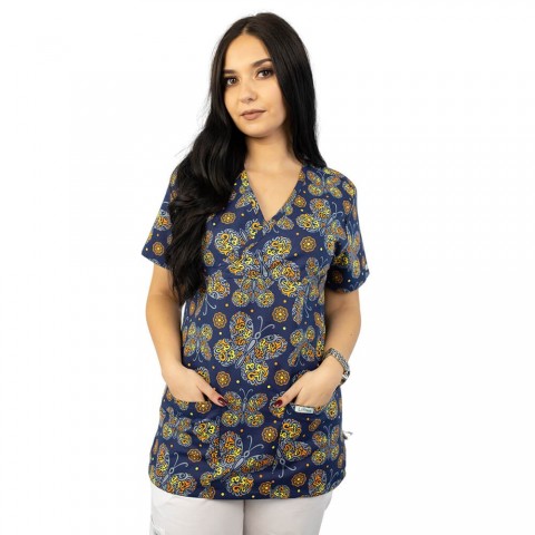 Bluza medicala imprimata Lotus 1, Tribal Butterfly