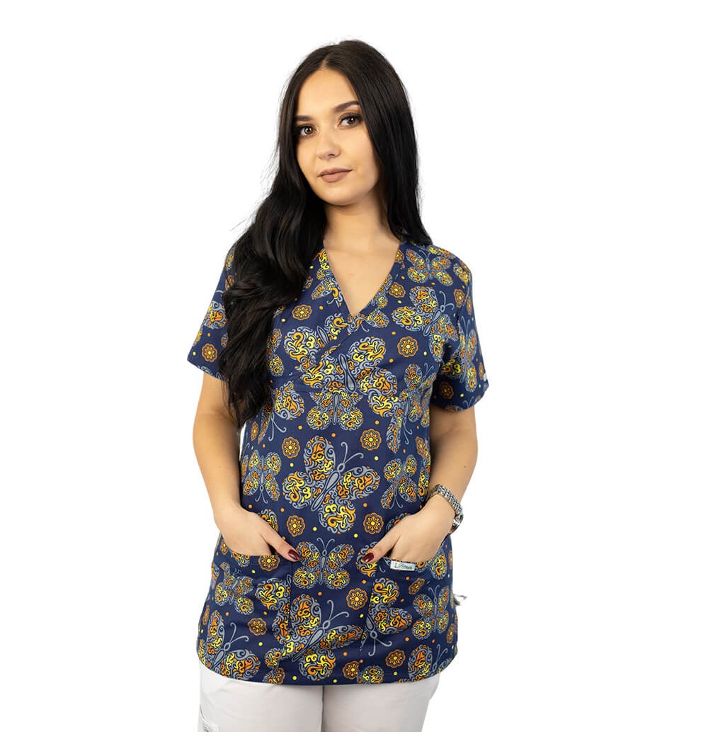 Bluza medicala imprimata Lotus 1, Tribal Butterfly
